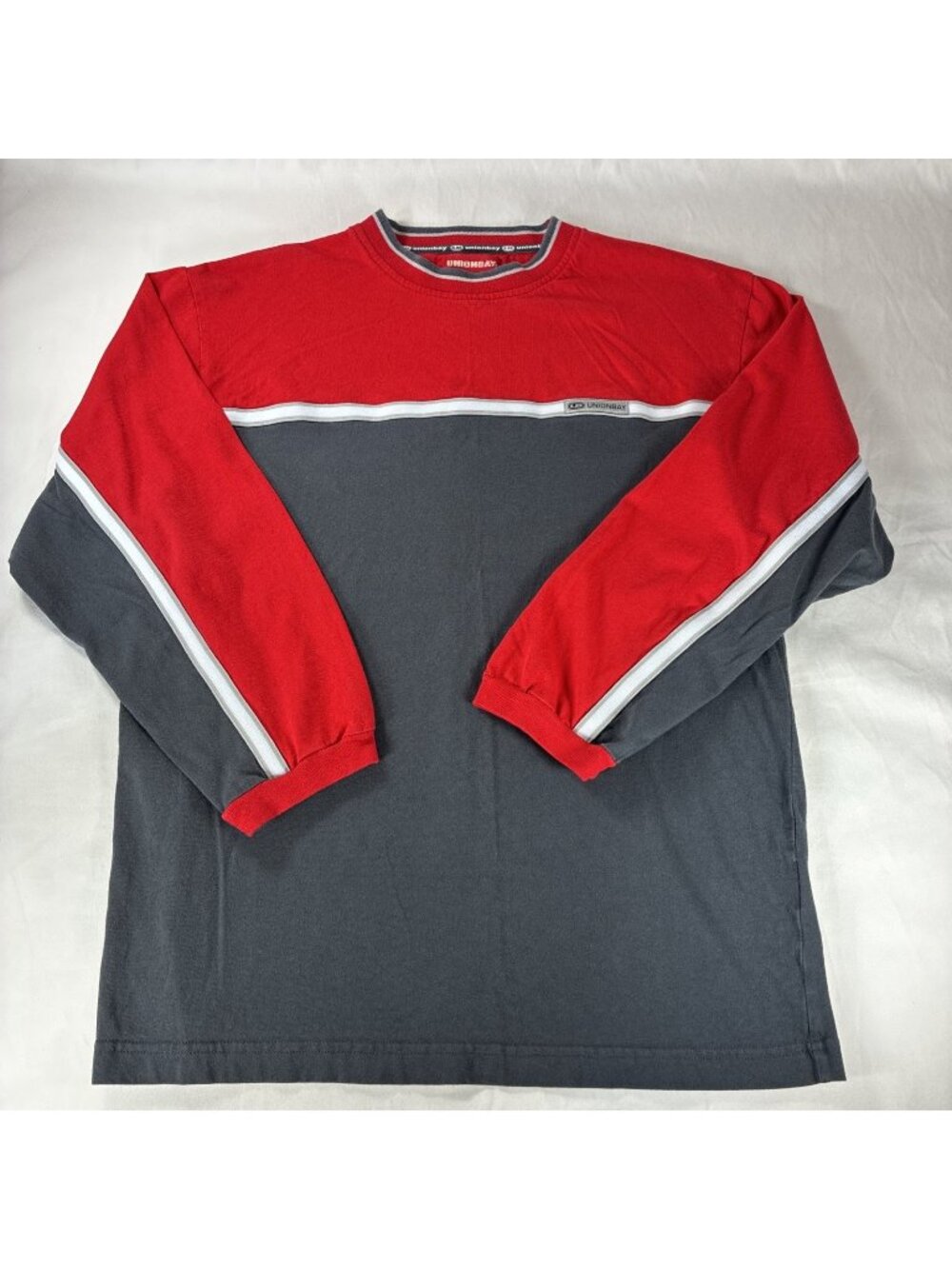 Unionbay Crewneck Men XL Sweatshirt VTG Colorblock Red Gray Pullover Sweater ￼
